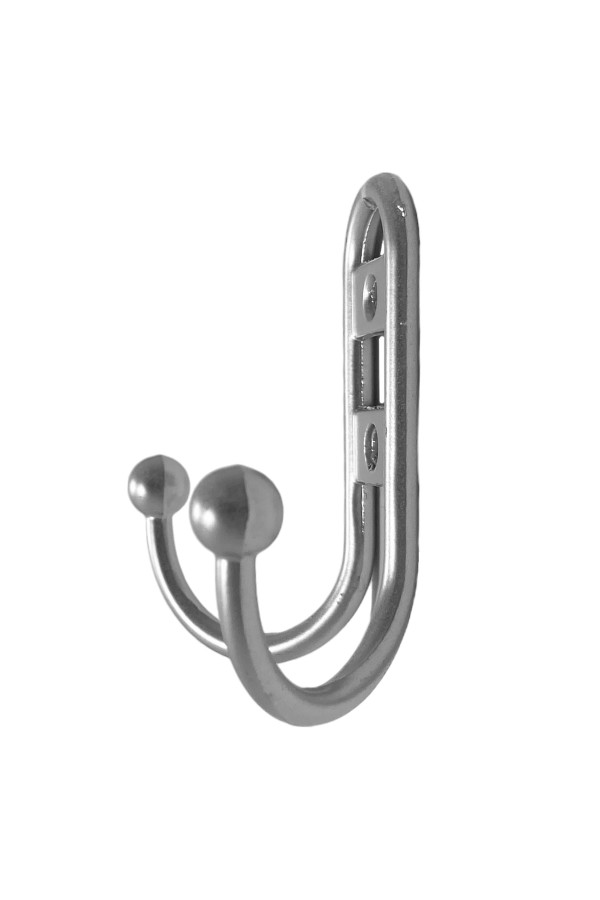 ХБ Крючок для одежды настенный двухрожковый прутковый Матовый хром 2шт