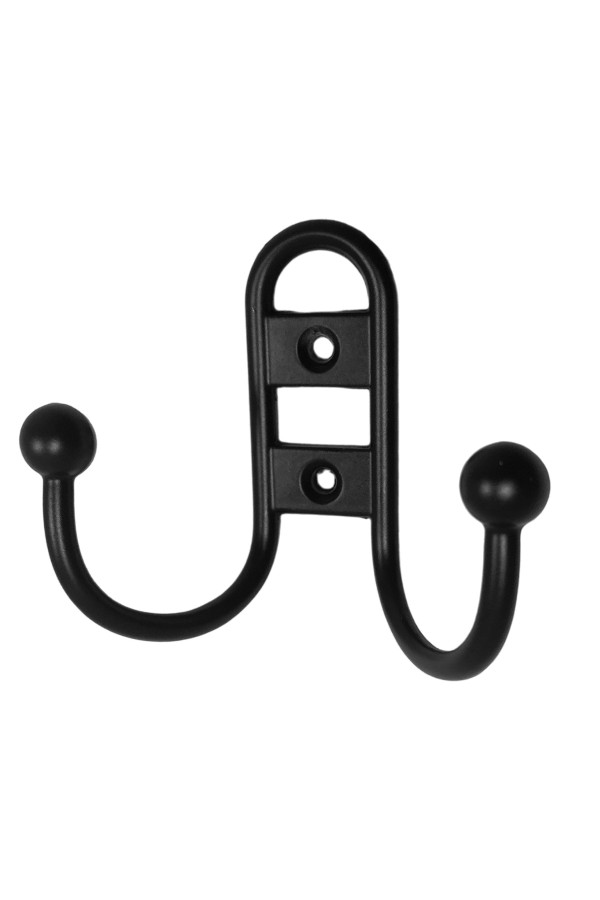 ХБ Крючок для одежды настенный двухрожковый прутковый Чёрный 1шт