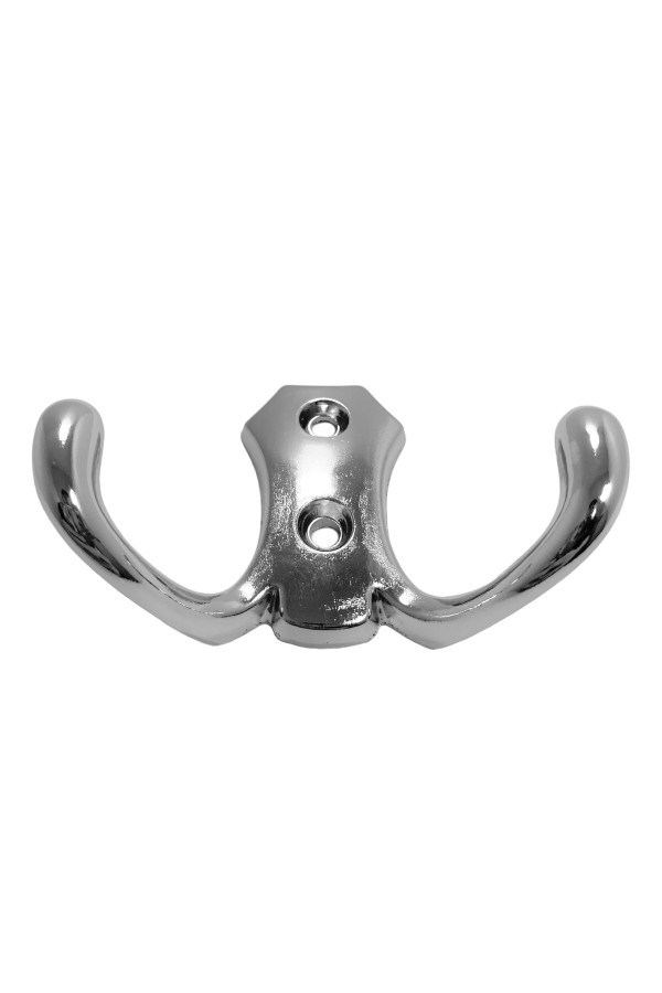 ХБ Крючок для одежды настенный двухрожковый гладкий усиленный Хром 1шт