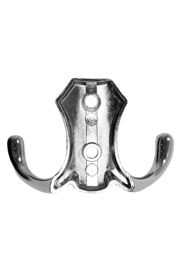 ХБ Крючок для одежды настенный двухрожковый гладкий усиленный Хром 1шт