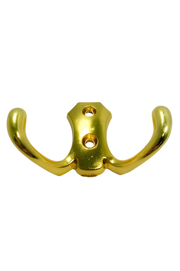 ХБ Крючок для одежды настенный двухрожковый гладкий усиленный Золотой 3шт
