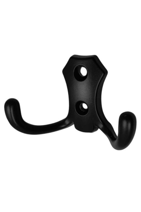 ХБ Крючок для одежды настенный двухрожковый гладкий усиленный Чёрный 1шт