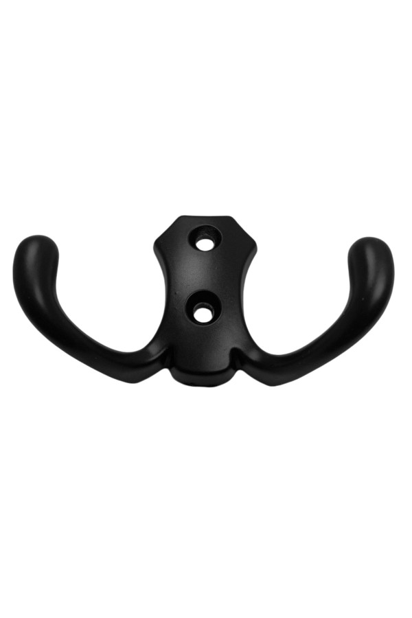 ХБ Крючок для одежды настенный двухрожковый гладкий усиленный Чёрный 1шт