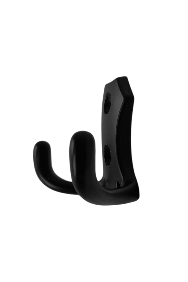 ХБ Крючок для одежды настенный двухрожковый гладкий усиленный Чёрный 1шт