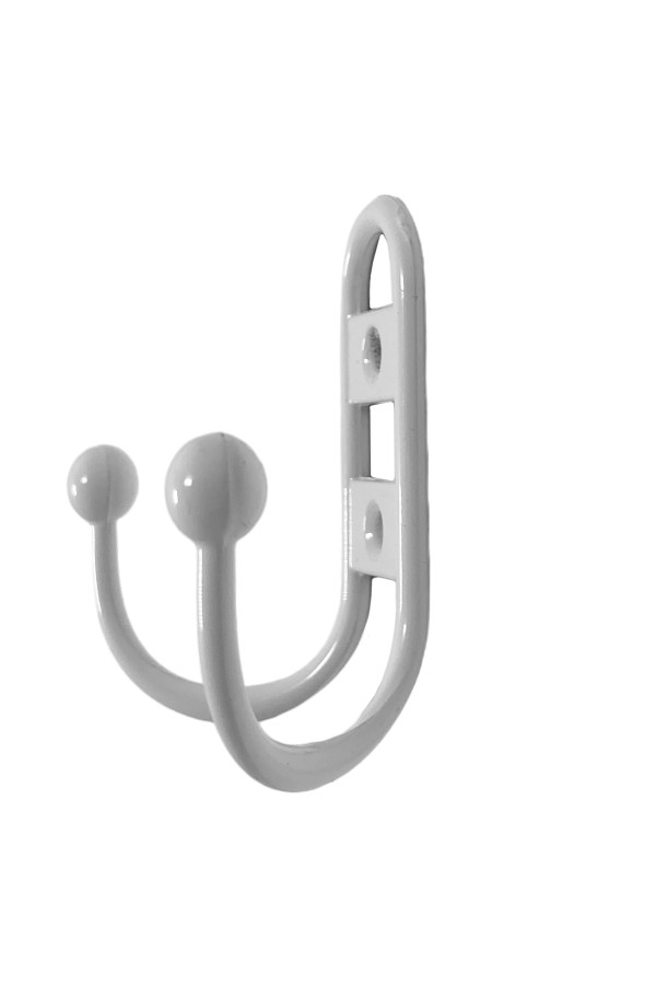 ХБ Крючок для одежды настенный двухрожковый прутковый Белый 3шт
