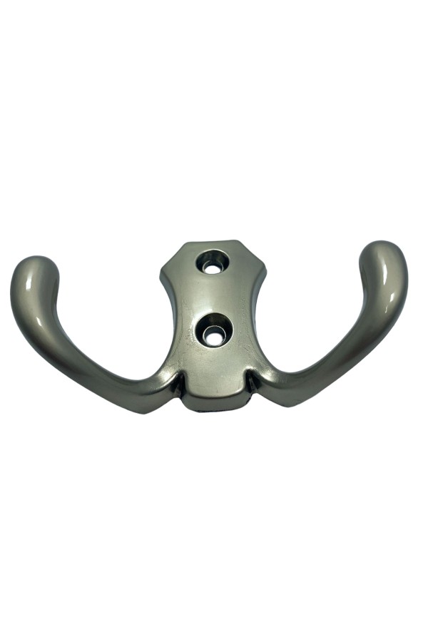 ХБ Крючок для одежды настенный двухрожковый гладкий усиленный Матовый никель 3шт