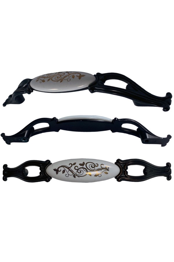 ХБ Керамическая ручка мебельная MOD-1 128мм с узором Чёрная 5шт