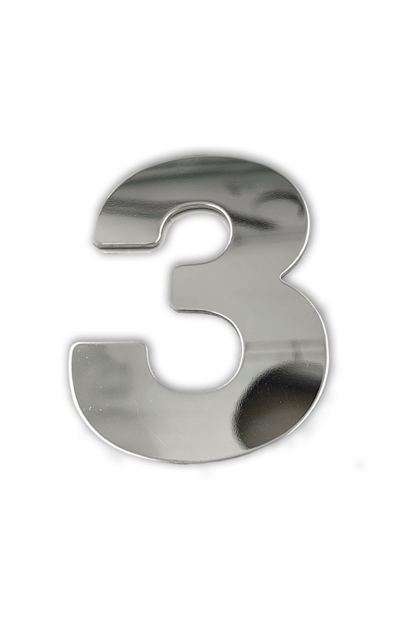 ХБ Дверная цифра "3" металл 77*55мм, на клеевой основе - Хром